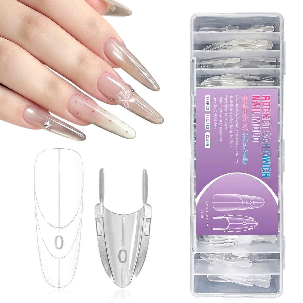 Nail Art Ombre - 120 ชิ้น แม่พิมพ์ทำเล็บแซนวิช แม่พิมพ์เล็บแบบใสสองด้าน สำหรับเจลต่อเล็บและเจลทาเล็บ สร้างเล็บได้รวดเร็ว