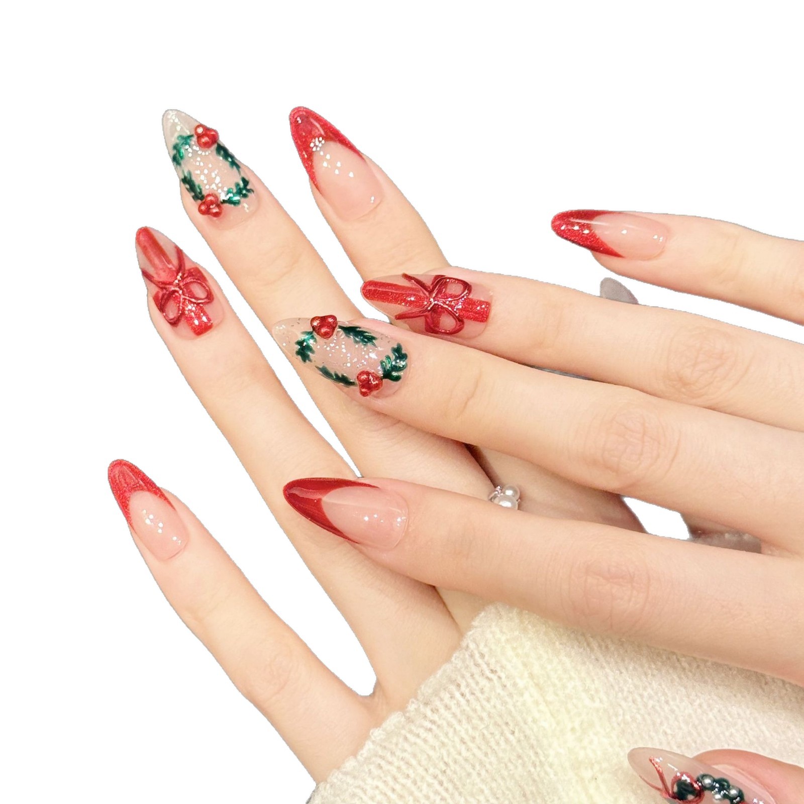 เล็บปลอมสำเร็จรูปสีแดงนู้ดทรงอ - Nail Art Press On บทวิจารณ์และราคา